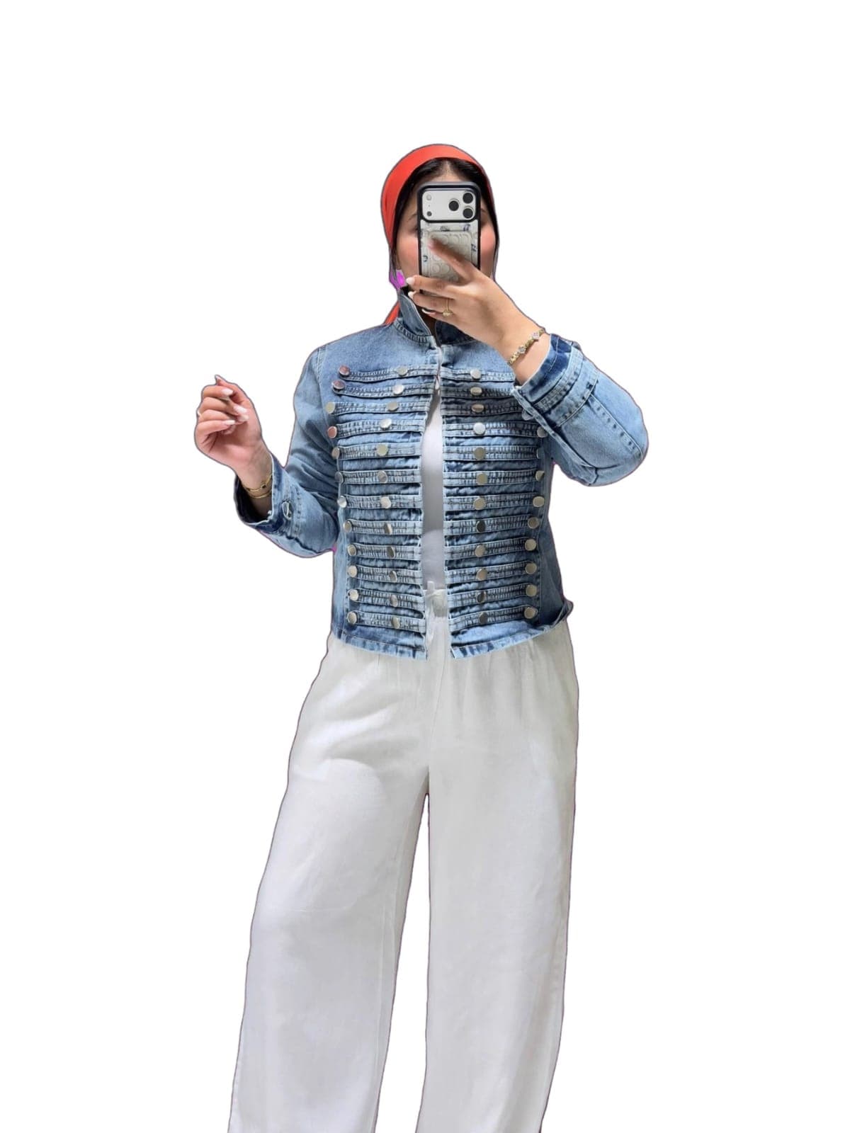 Military Denim Jacket - Gold Buttons Style